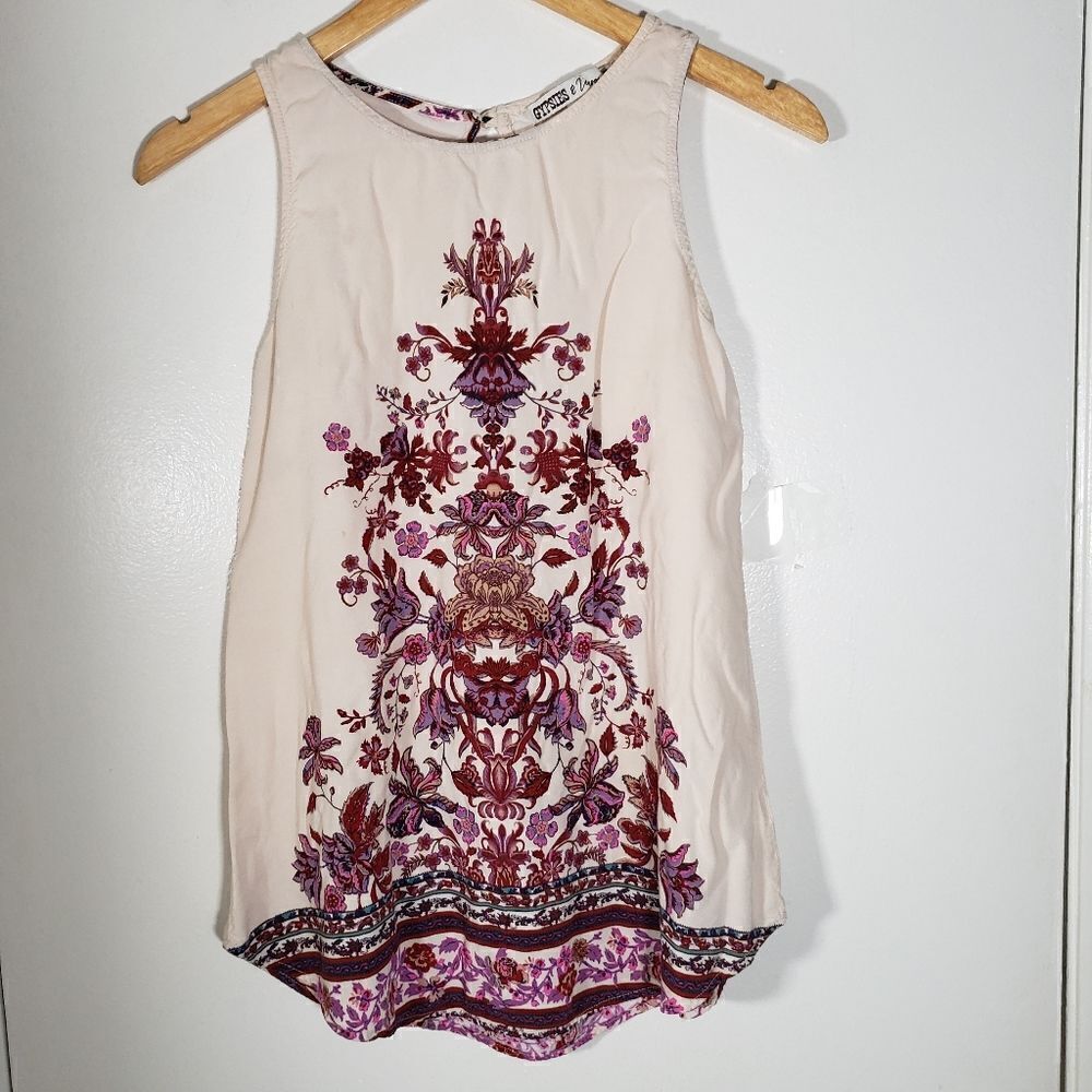 Gypsies and Moondust Floral Boho Print Sleeveless Blouse Size S